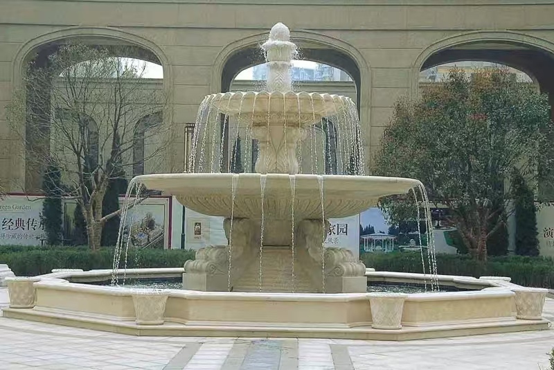 安阳 黄金麻花岗岩异型加工——户外庭院石雕流水喷泉