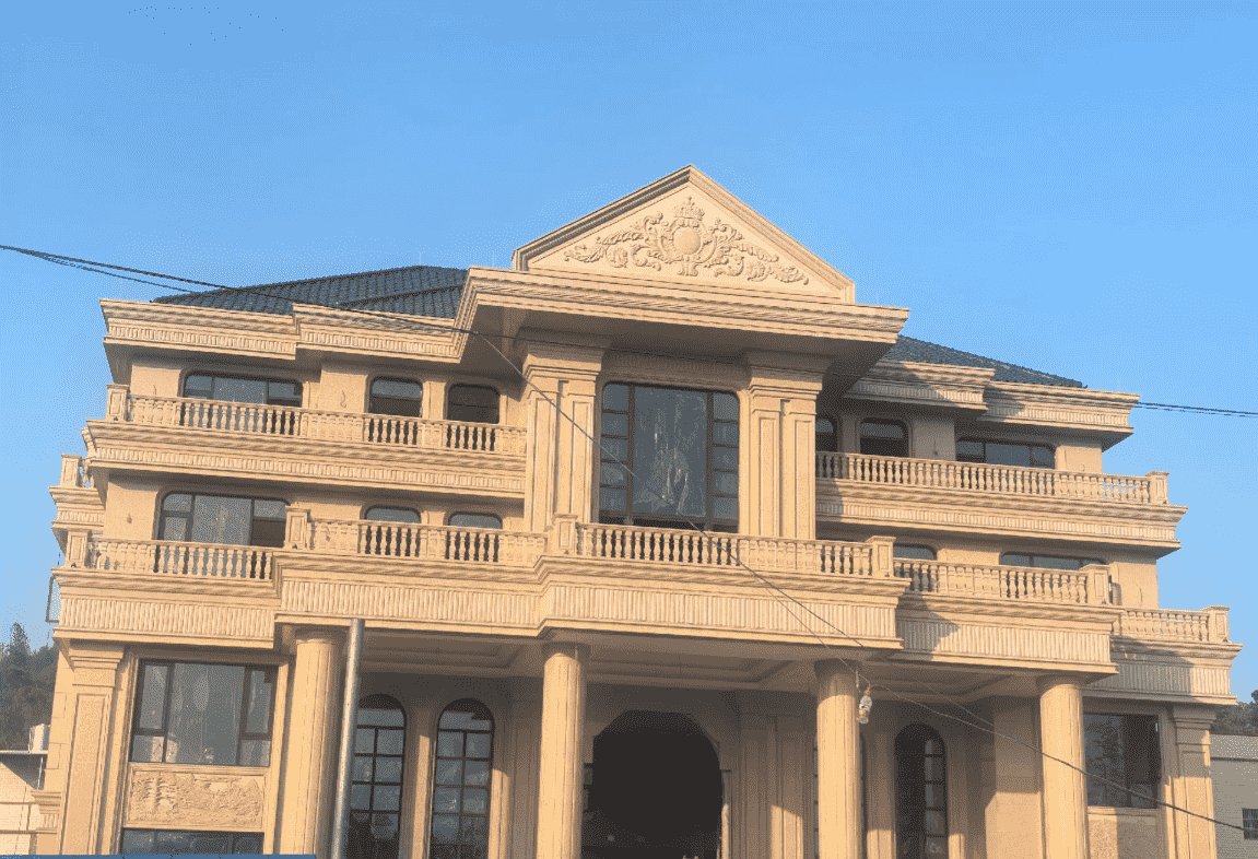 安阳黄金麻别墅外墙干挂石材效果示例