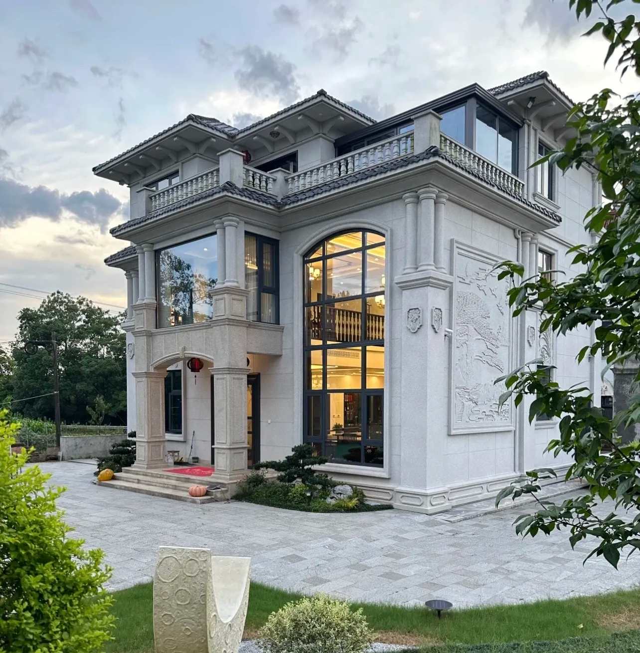 安阳 白麻花岗岩私人别墅干挂石材豪华定制