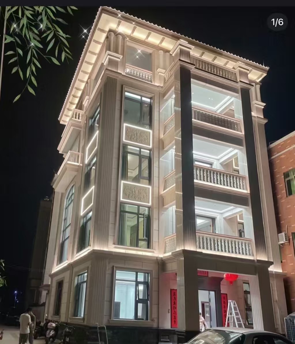 安阳 芝麻白花岗岩别墅外墙夜间效果